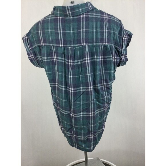 Cloth & Stone Womens Plaid Short Sleeve Collared Button Shirt Blue Green Size XS - Picture 4 of 9